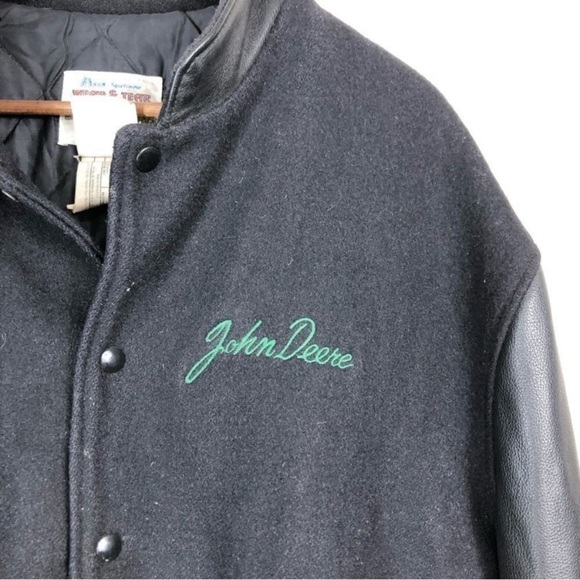 John DEERE Vintage Classic Boiled Wool and Leather Authentic Bomber Jacket XL - Picture 3 of 12